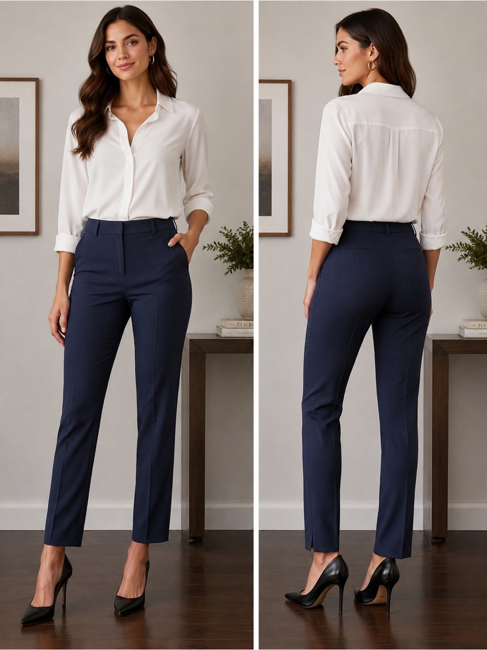 Zara Woman Navy Stretch Slim Dress Pants